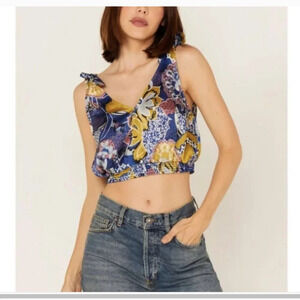40 Free People Women's Small Weekend In Montauk Floral Print Cropped Tank Top